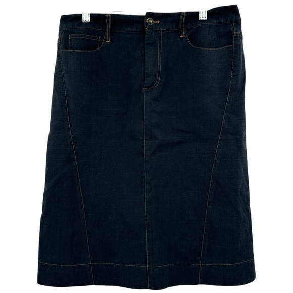 Peruvian Connection Dark Blue Linen Pencil Skirt Size US 8 - Picture 1 of 5